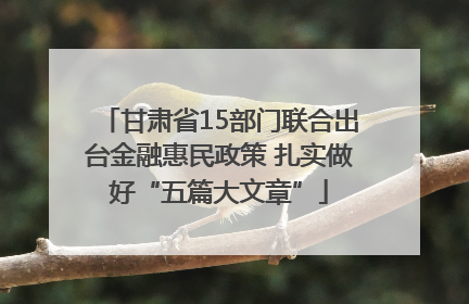 甘肃省15部门联合出台金融惠民政策 扎实做好“五篇大文章”