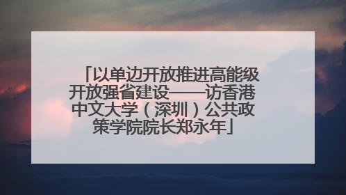 以单边开放推进高能级开放强省建设——访香港中文大学（深圳）公共政策学院院长郑永年
