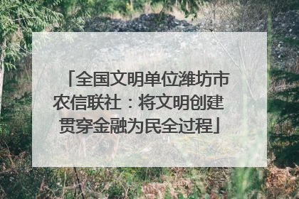 全国文明单位潍坊市农信联社：将文明创建贯穿金融为民全过程